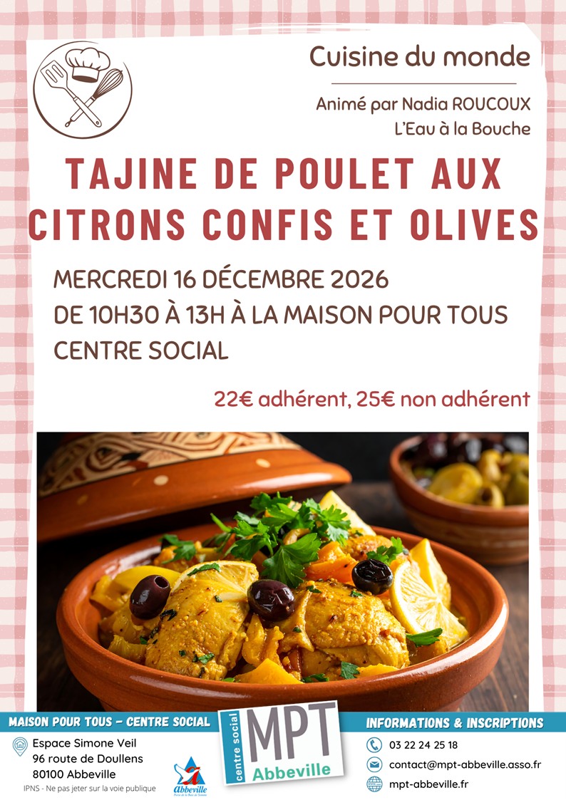 Cuisine du monde : tajine de poulet aux citrons confis et olives