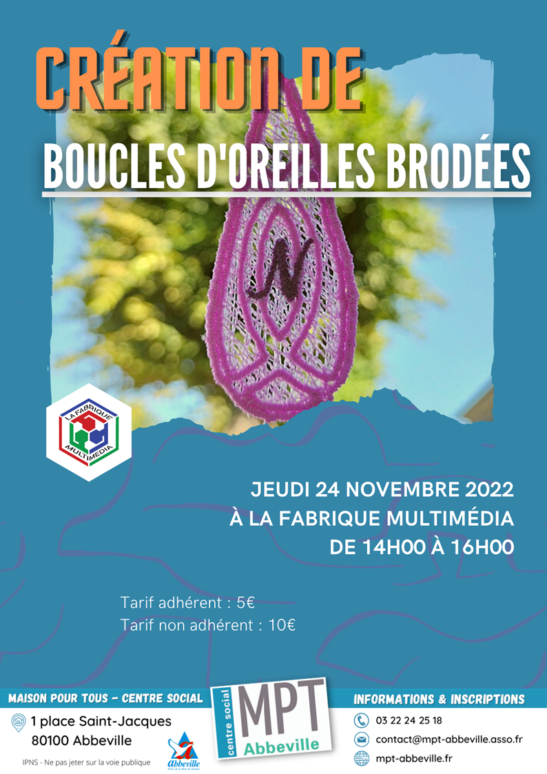 Les jeudis du numérique : création de boucles d'oreilles brodées