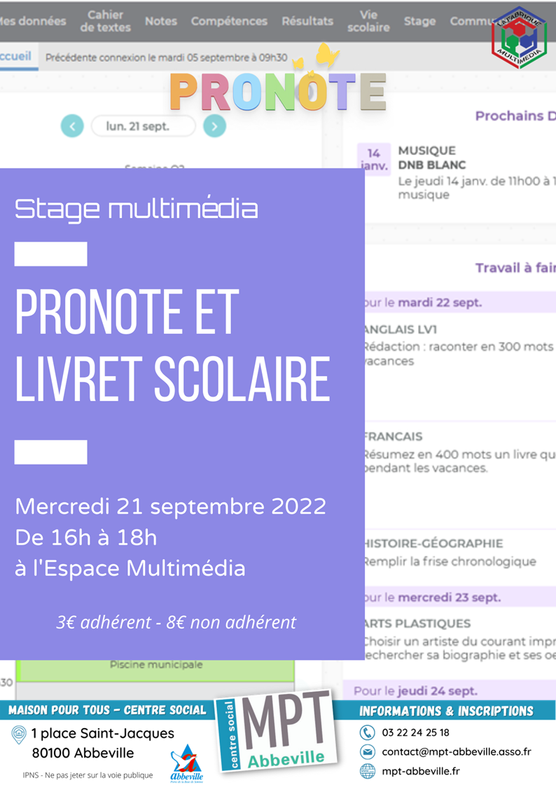Pronote et livret scolaire - Maison pour Tous - Centre Social Abbeville