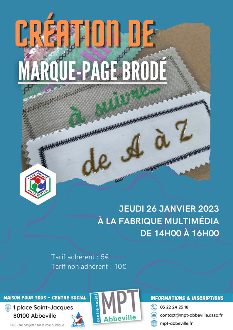 Les jeudis du numérique : création de marque-page brodé