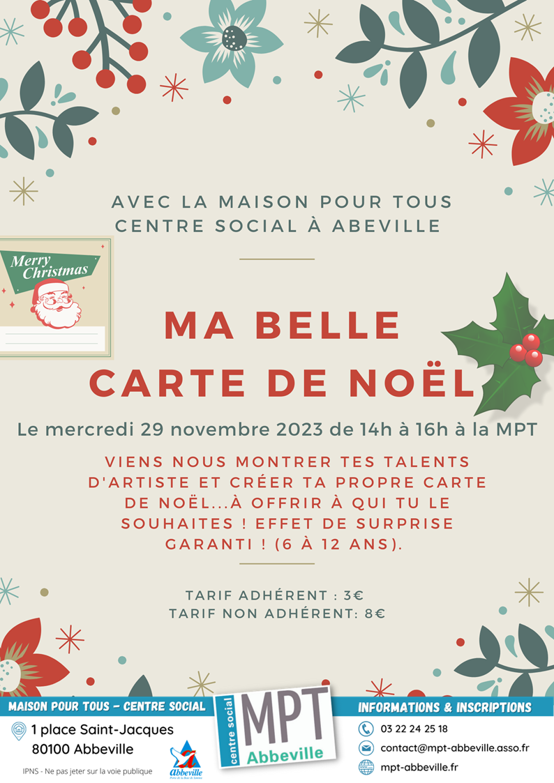 Ma belle carte de Noël Maison pour Tous Centre Social Abbeville