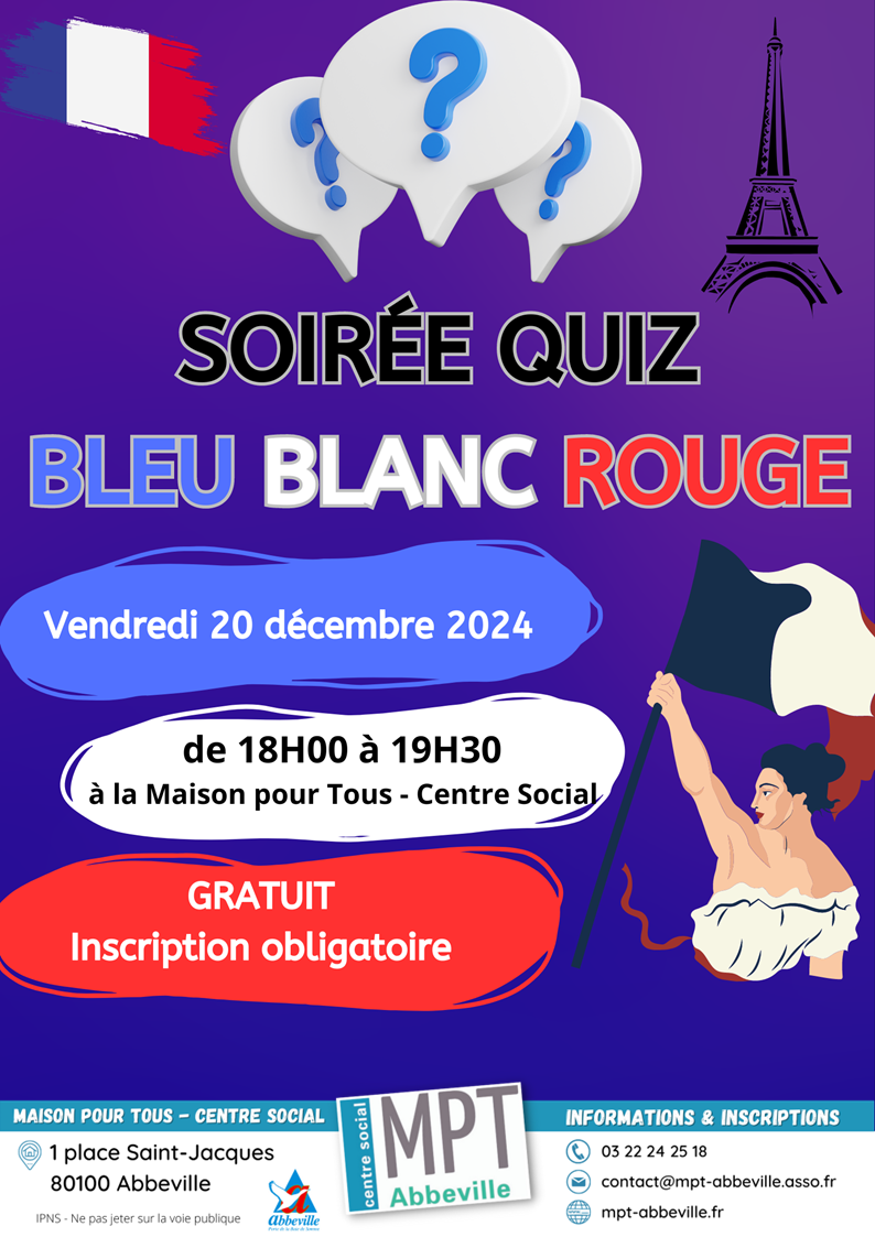 Soirée Quiz bleu blanc rouge