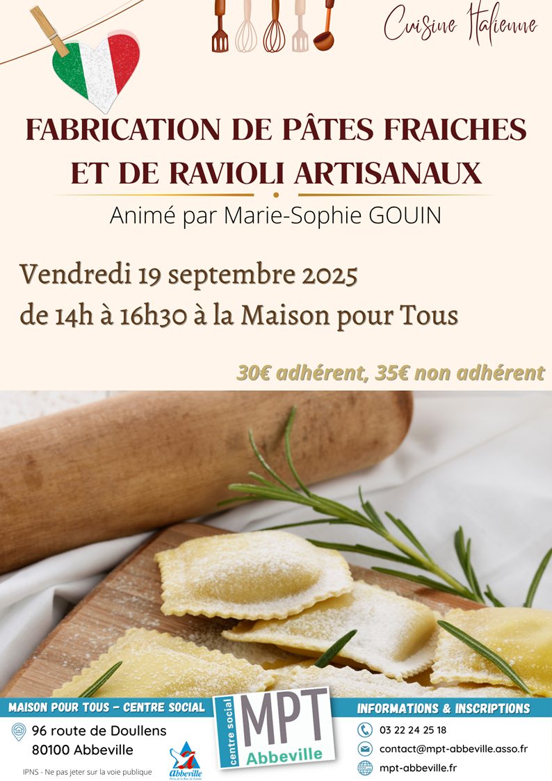 Cuisine italienne : fabrication de pâtes fraiches et de ravioli artisanaux