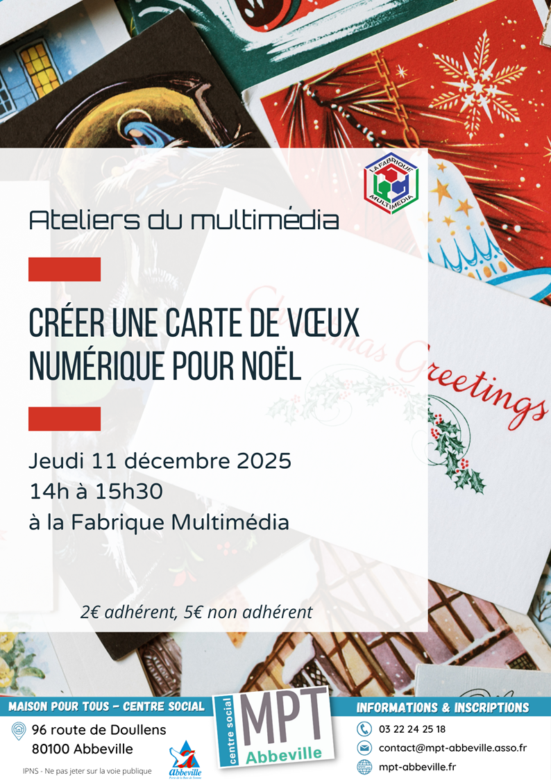 Ateliers du multimédia : créer une carte de vœux numérique pour Noël