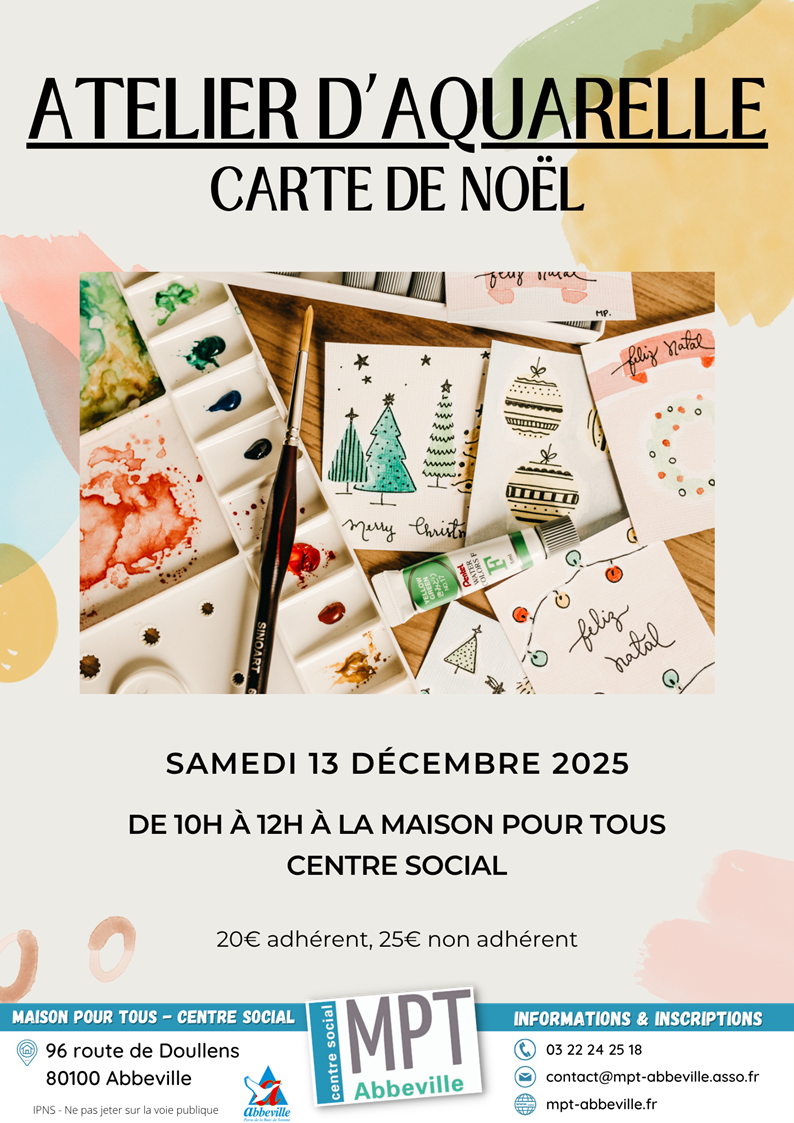 Atelier d'aquarelle : thématique carte de Noël