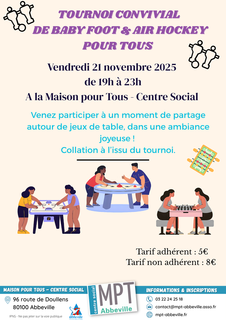 Tournoi convivial : baby-foot & air hockey pour tous