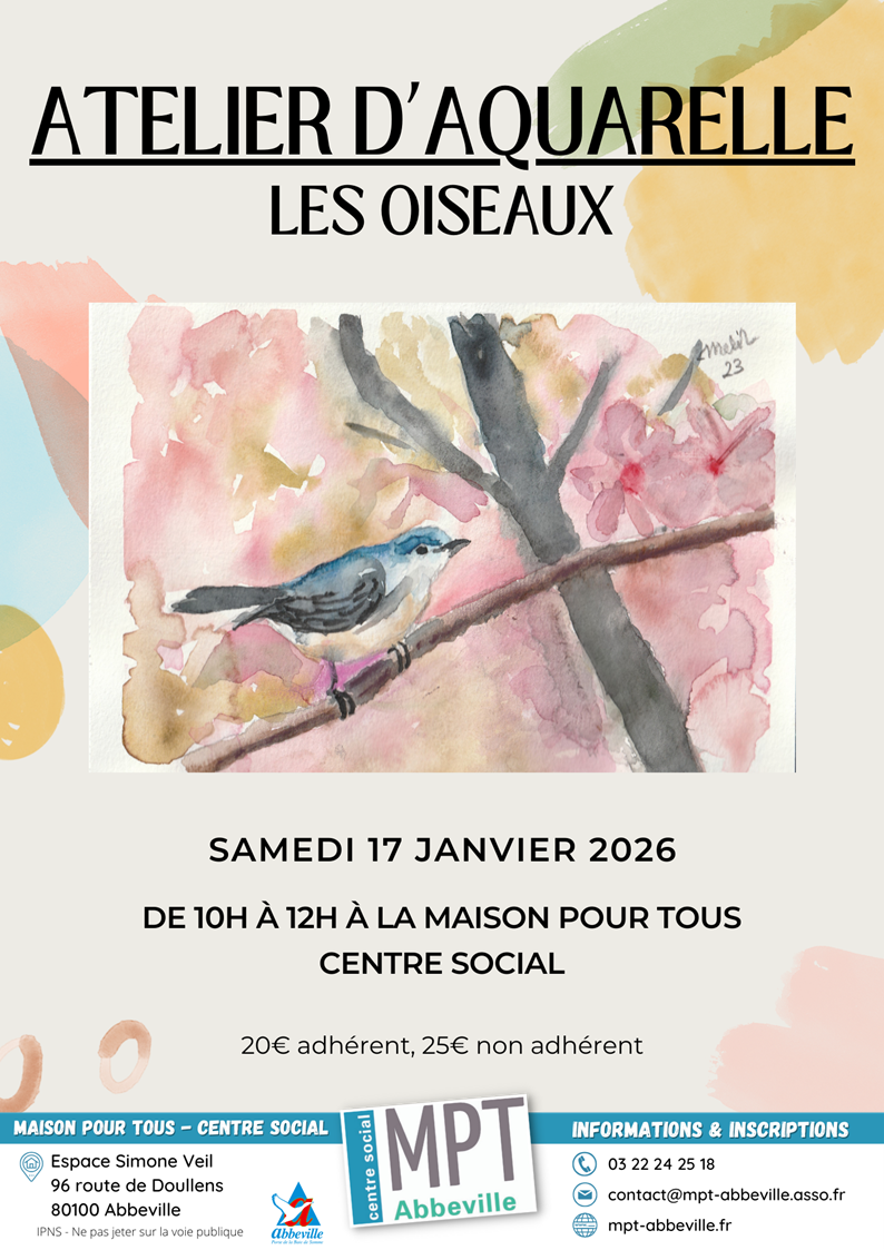 Atelier d'aquarelle : thématique oiseaux