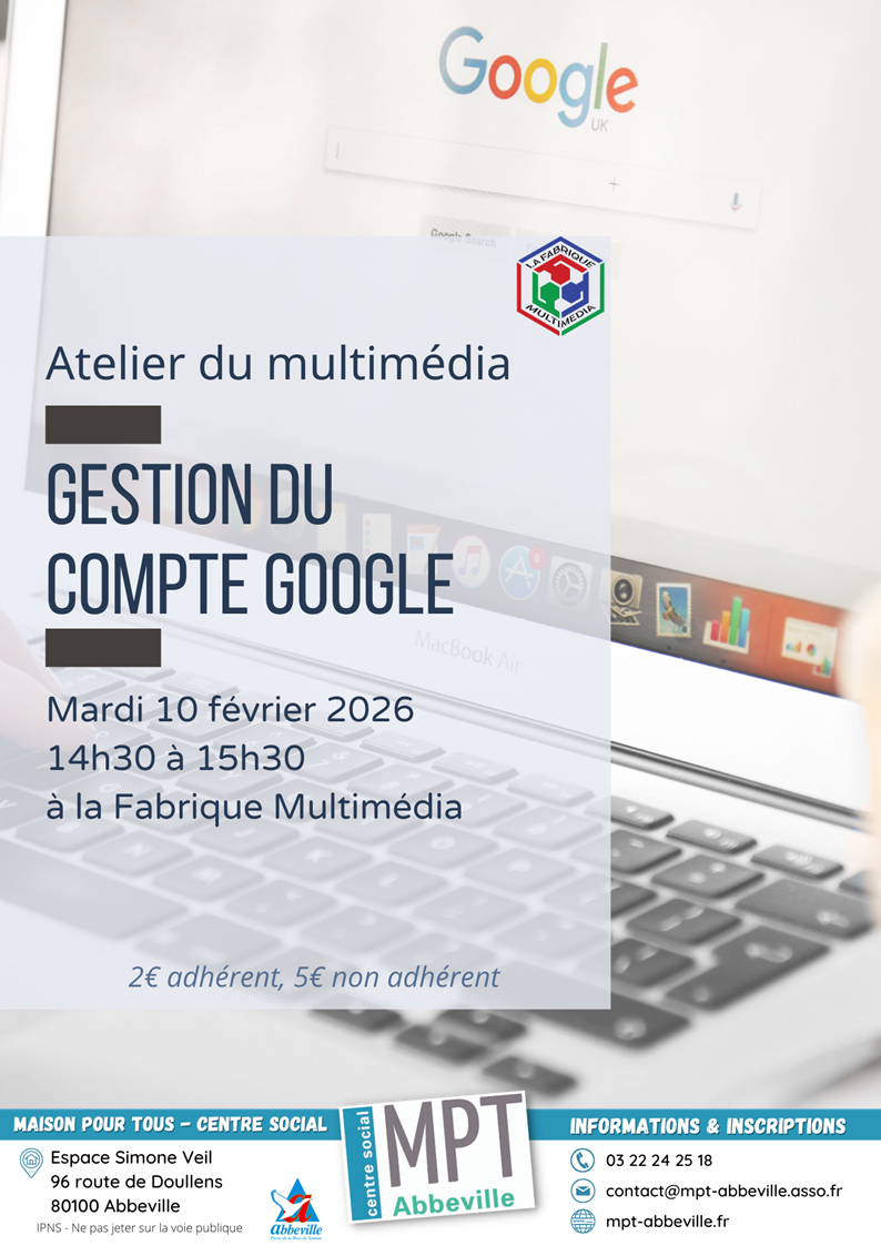 Atelier du multimédia : gestion du compte Google