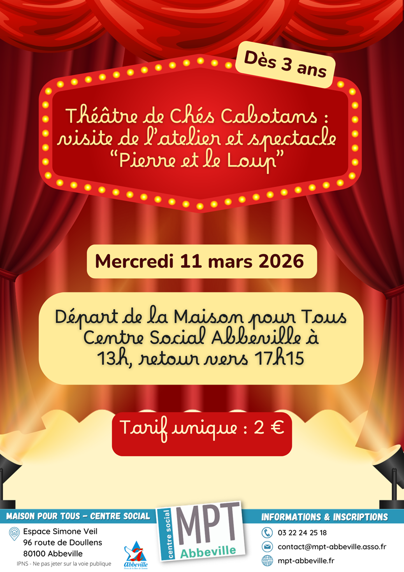 Toutes générations : théâtre de Chés Cabotants - visite de l'atelier et spectacle "Pierre et le loup"