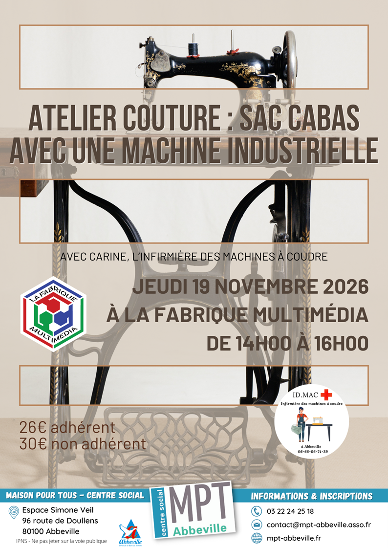 Atelier couture avec une machine industrielle : sac cabas