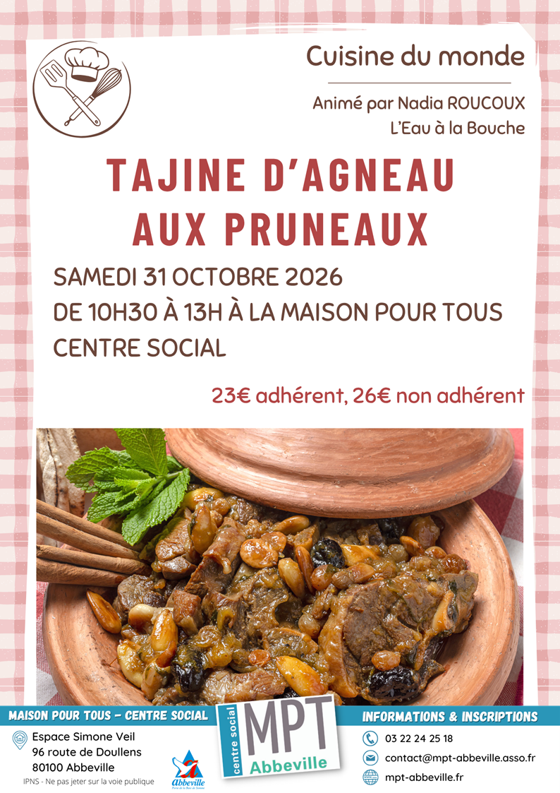 Cuisine du monde : tajine d'agneau aux pruneaux